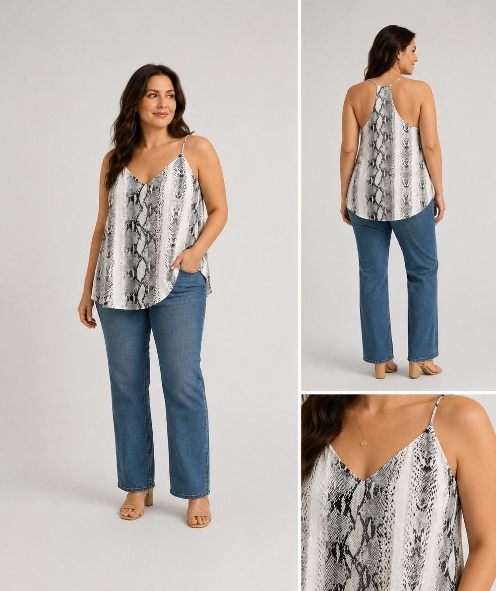 Lavender Brown Snake Print Cami Tank Top Women’s Large Spaghetti Strap Blouse